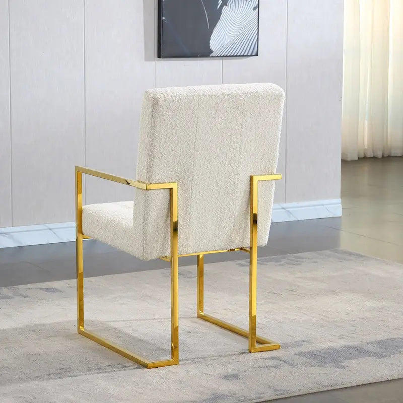 Chaise de salle à manger moderne en velours avec accoudoirs, lot de 1, design capitonné et base en acier inoxydable doré