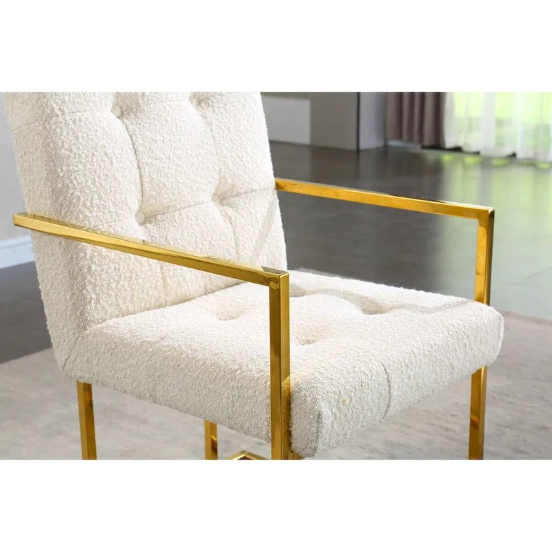 Chaise de salle à manger moderne en velours avec accoudoirs, lot de 1, design capitonné et base en acier inoxydable doré