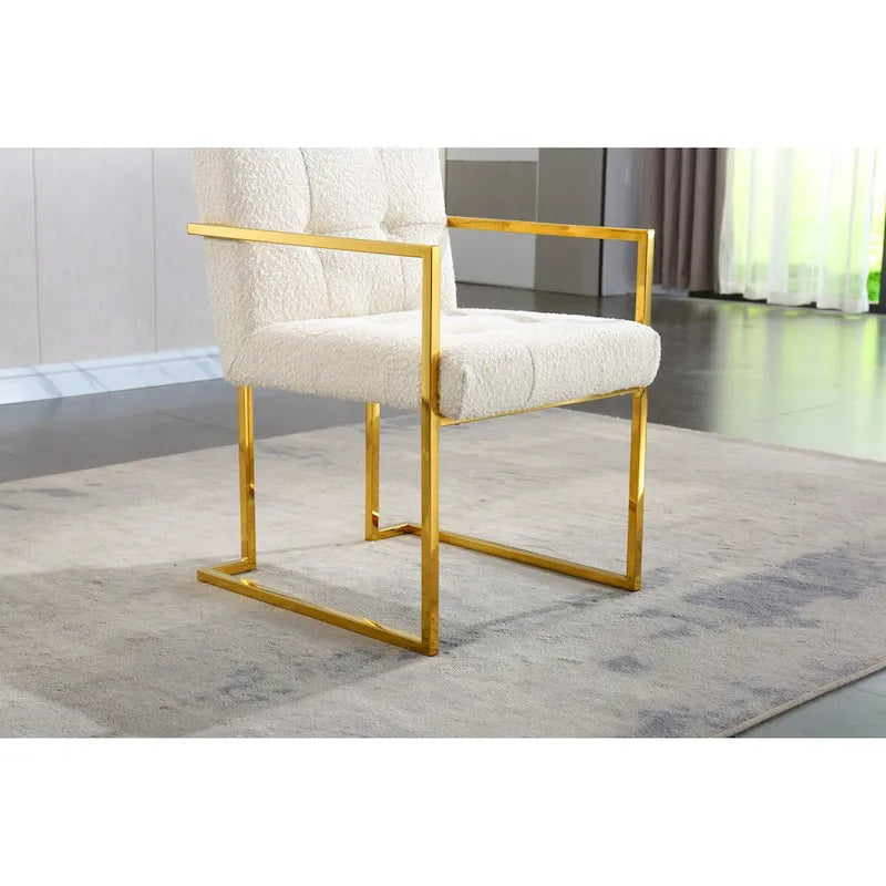 Chaise de salle à manger moderne en velours avec accoudoirs, lot de 1, design capitonné et base en acier inoxydable doré