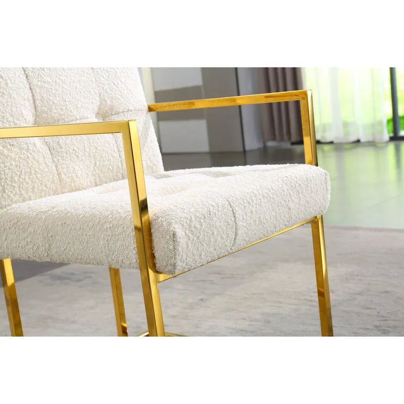 Chaise de salle à manger moderne en velours avec accoudoirs, lot de 1, design capitonné et base en acier inoxydable doré
