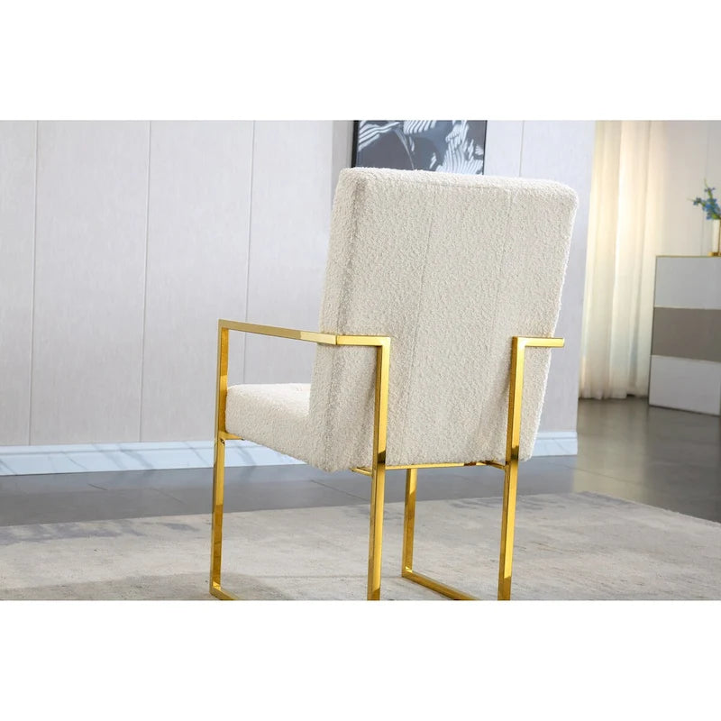 Chaise de salle à manger moderne en velours avec accoudoirs, lot de 1, design capitonné et base en acier inoxydable doré