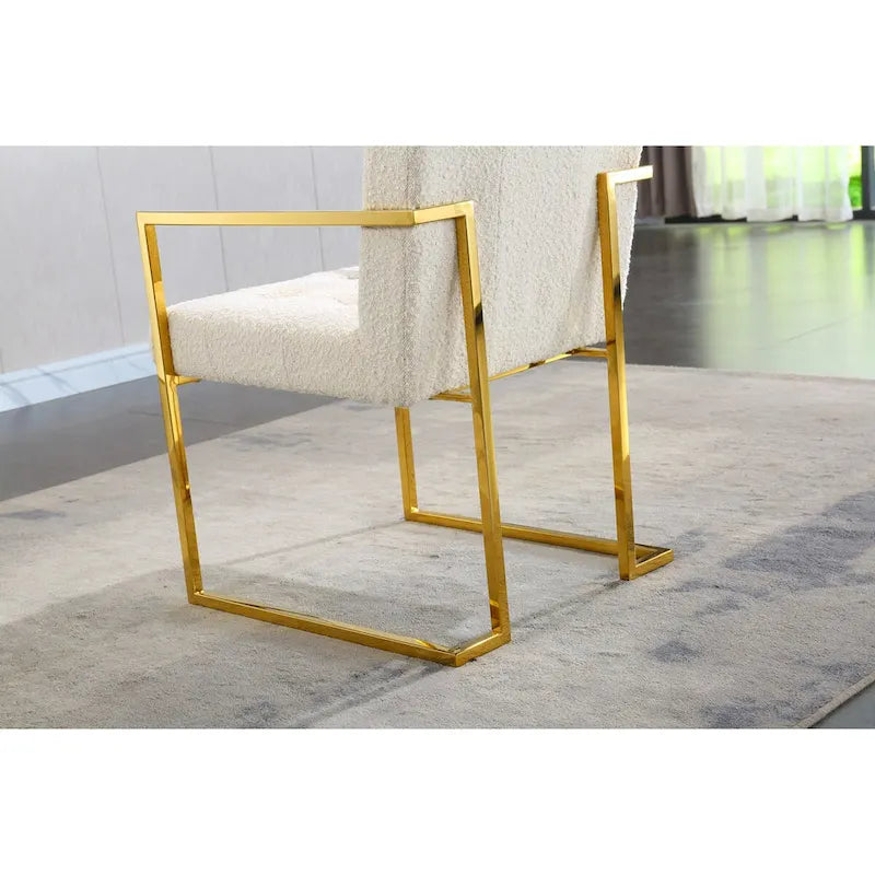 Chaise de salle à manger moderne en velours avec accoudoirs, lot de 1, design capitonné et base en acier inoxydable doré