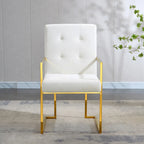 Chaise de salle à manger moderne en velours avec accoudoirs, lot de 1, design capitonné et base en acier inoxydable doré