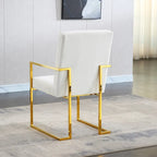 Chaise de salle à manger moderne en velours avec accoudoirs, lot de 1, design capitonné et base en acier inoxydable doré