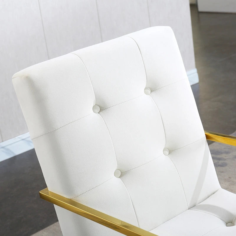Chaise de salle à manger moderne en velours avec accoudoirs, lot de 1, design capitonné et base en acier inoxydable doré