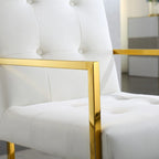 Chaise de salle à manger moderne en velours avec accoudoirs, lot de 1, design capitonné et base en acier inoxydable doré