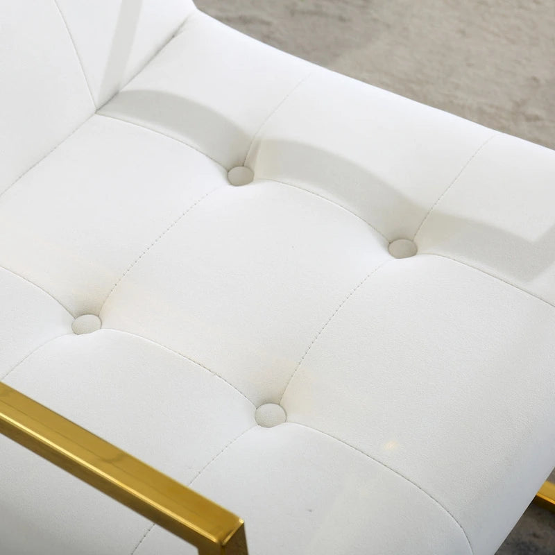 Chaise de salle à manger moderne en velours avec accoudoirs, lot de 1, design capitonné et base en acier inoxydable doré