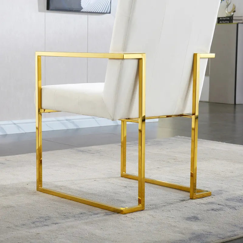 Chaise de salle à manger moderne en velours avec accoudoirs, lot de 1, design capitonné et base en acier inoxydable doré
