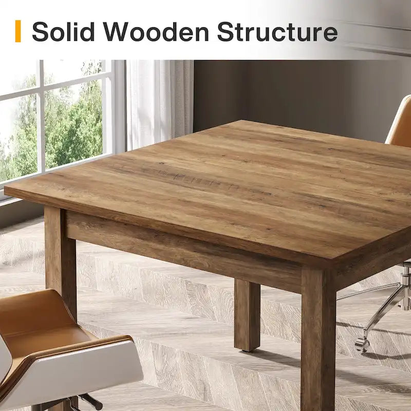 Table de conférence carrée de 100 cm avec pieds en bois massif pour salle de réunion