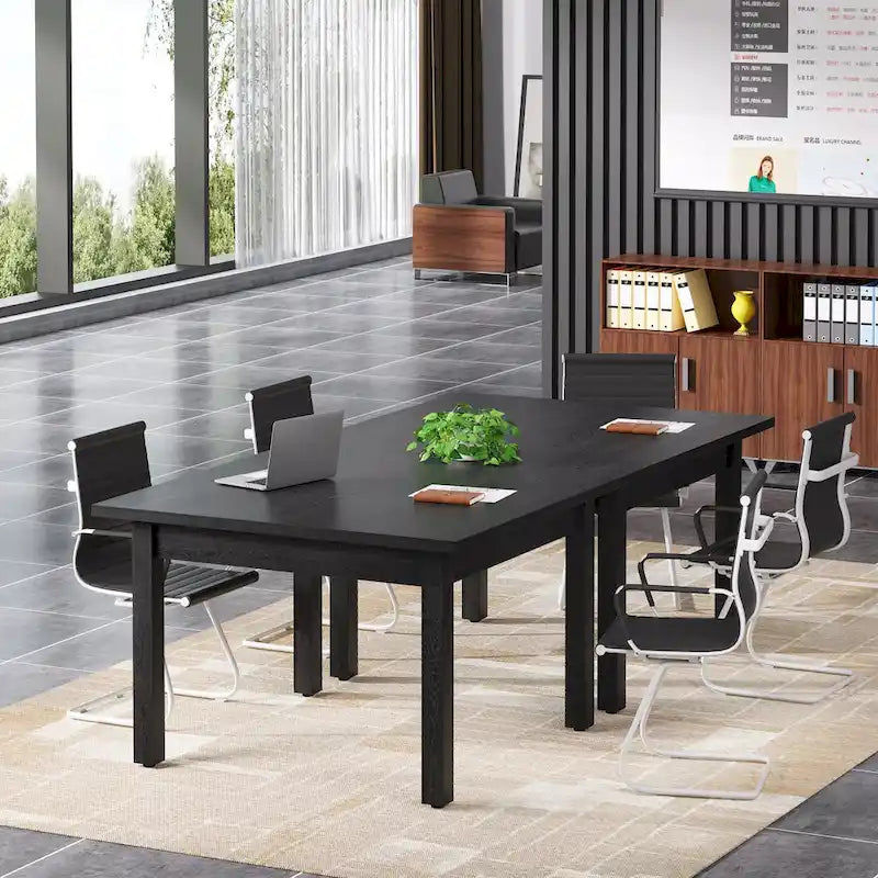 Table de conférence carrée de 100 cm avec pieds en bois massif pour salle de réunion