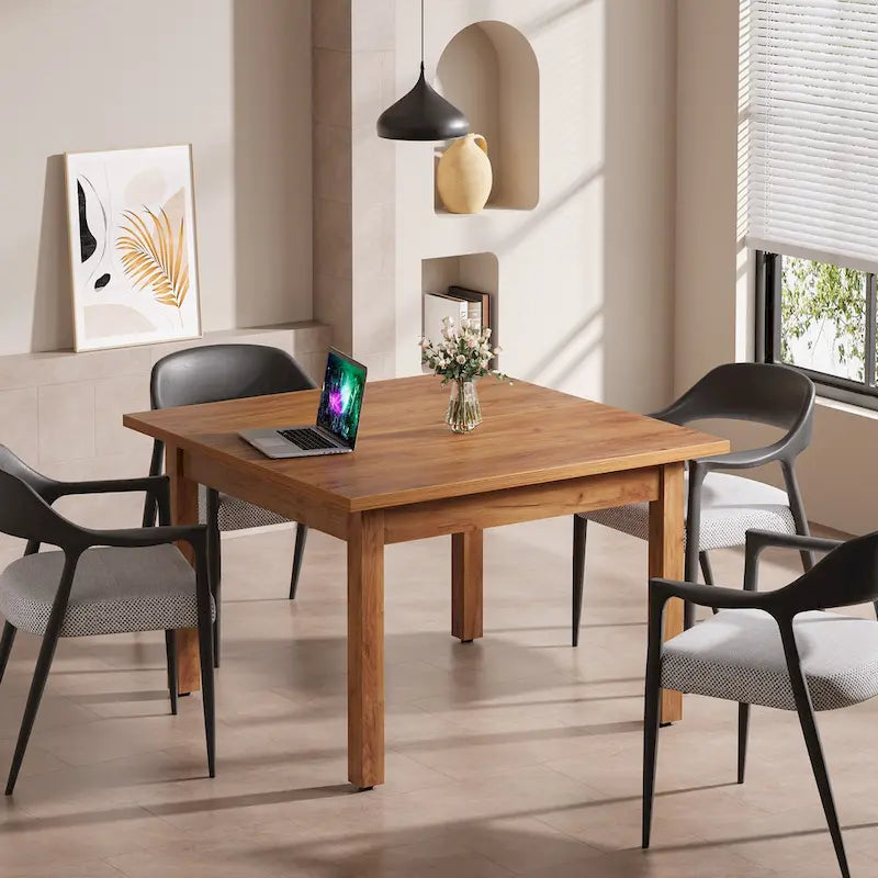 Table de conférence carrée de 100 cm avec pieds en bois massif pour salle de réunion