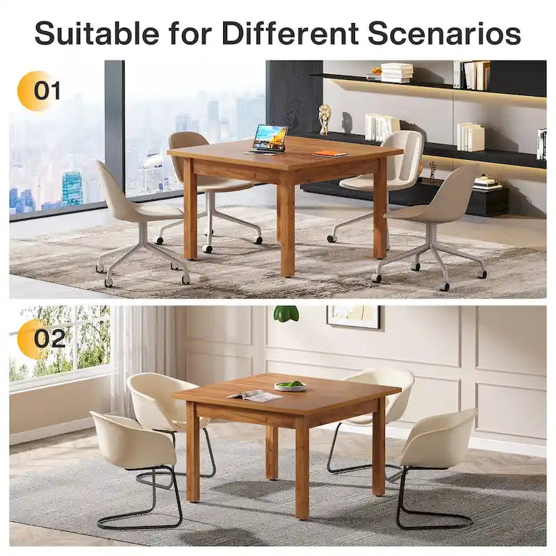 Table de conférence carrée de 100 cm avec pieds en bois massif pour salle de réunion