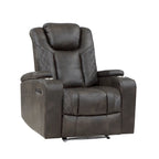 Fauteuil inclinable électrique Mia 40 pouces, similicuir gris, LED, USB, porte-gobelets