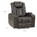 Fauteuil inclinable électrique Mia 40 pouces, similicuir gris, LED, USB, porte-gobelets