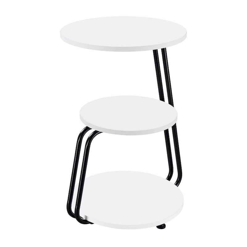 Table d'appoint de 66 cm, 3 niveaux, cadre en métal noir, finition blanche