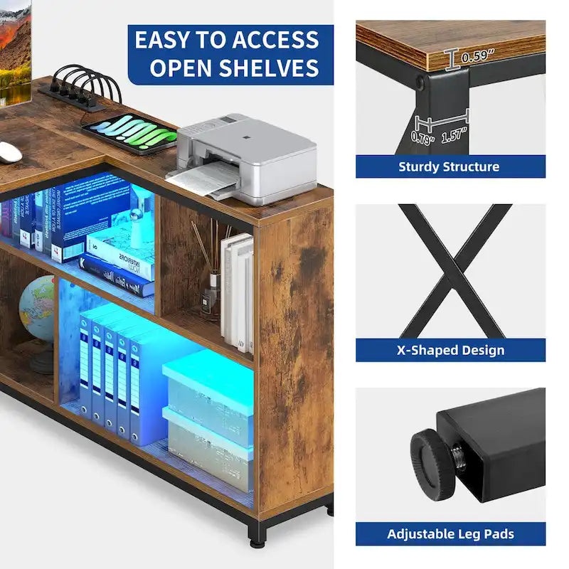 Bureau d'angle réversible en L de 55" avec étagères de rangement, bureau informatique de jeu
