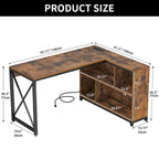 Bureau d'angle réversible en L de 55" avec étagères de rangement, bureau informatique de jeu