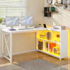 Bureau d'angle réversible en L de 55" avec étagères de rangement, bureau informatique de jeu