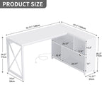 Bureau d'angle réversible en L de 55" avec étagères de rangement, bureau informatique de jeu