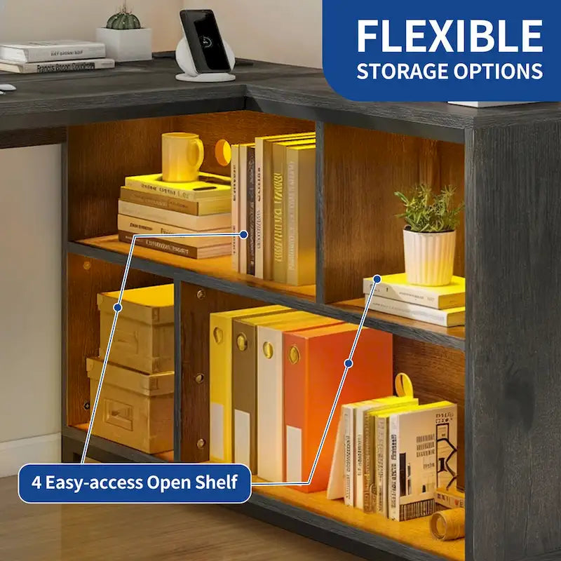 Bureau d'angle réversible en L de 55" avec étagères de rangement, bureau informatique de jeu