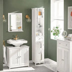Meuble de rangement haut de salle de bain blanc avec étagères et tiroirs