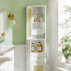 Meuble de rangement haut de salle de bain blanc avec étagères et tiroirs