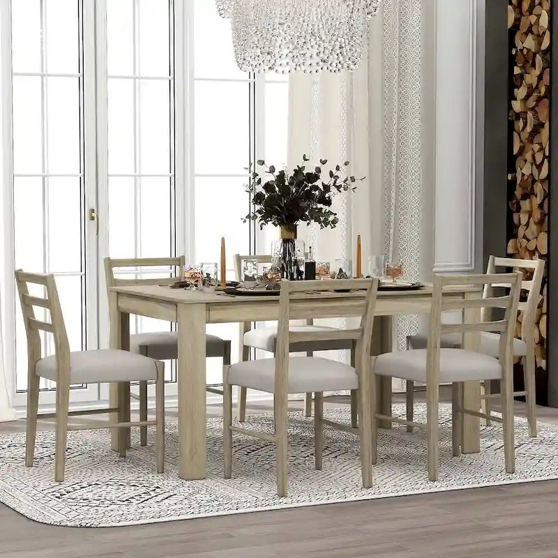 Ensemble de salle à manger 7 pièces en bois pour 6 personnes avec table extensible