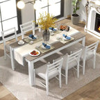 Ensemble de salle à manger 7 pièces en bois pour 6 personnes avec table extensible
