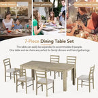 Ensemble de salle à manger 7 pièces en bois pour 6 personnes avec table extensible