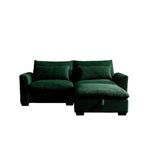 Canapé d'angle en velours côtelé confortable avec oreillers et accoudoirs ronds,Canapé-lit en velours côtelé profond avec pouf de rangement
