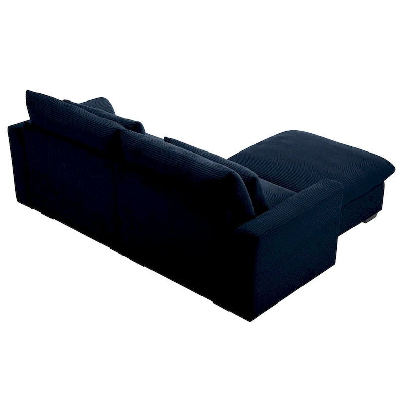 Canapé d'angle en velours côtelé confortable avec oreillers et accoudoirs ronds,Canapé-lit en velours côtelé profond avec pouf de rangement