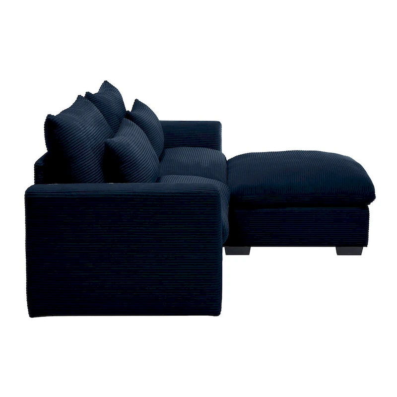 Canapé d'angle en velours côtelé confortable avec oreillers et accoudoirs ronds,Canapé-lit en velours côtelé profond avec pouf de rangement