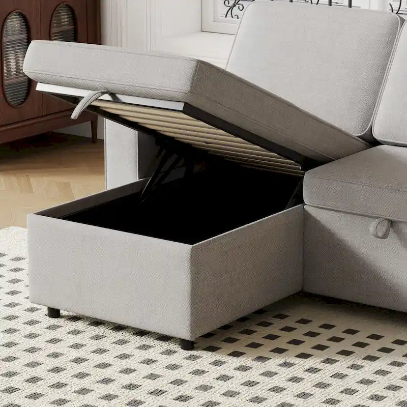 85.8 Inch Pull Out Sleeper Sofa, L-shaped Couch with USB Port & Storage Racks