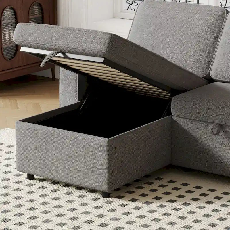 Canapé-lit convertible 217,9 cm avec port USB et étagères de rangement, en forme de L