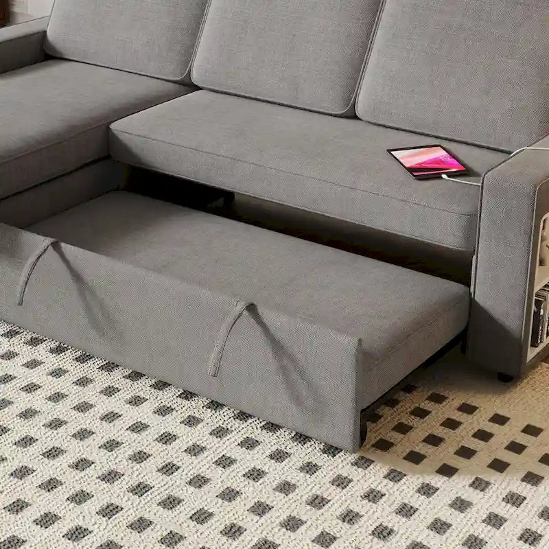 Canapé-lit convertible 217,9 cm avec port USB et étagères de rangement, en forme de L