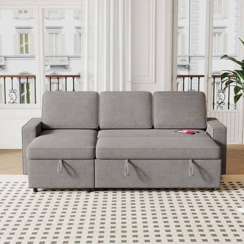 Canapé-lit convertible 217,9 cm avec port USB et étagères de rangement, en forme de L
