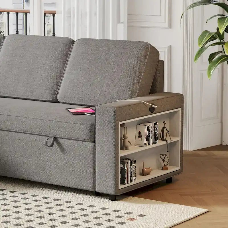 Canapé-lit convertible 217,9 cm avec port USB et étagères de rangement, en forme de L
