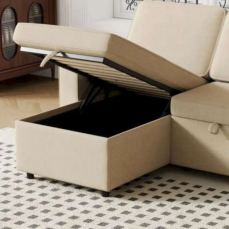 Canapé-lit convertible 217,9 cm avec port USB et étagères de rangement, en forme de L