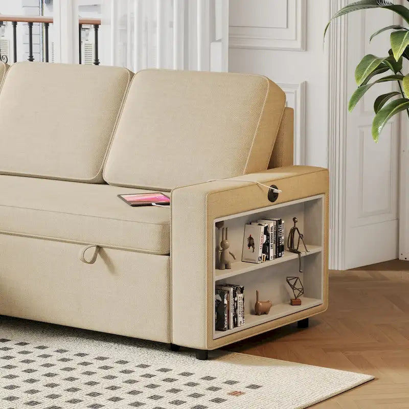 Canapé-lit convertible 217,9 cm avec port USB et étagères de rangement, en forme de L