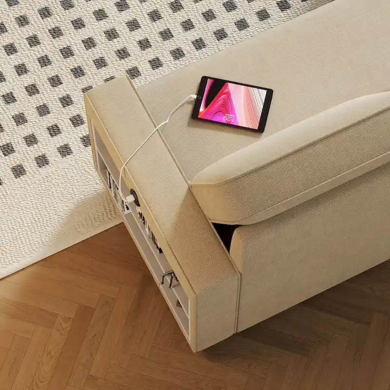 Canapé-lit convertible 217,9 cm avec port USB et étagères de rangement, en forme de L